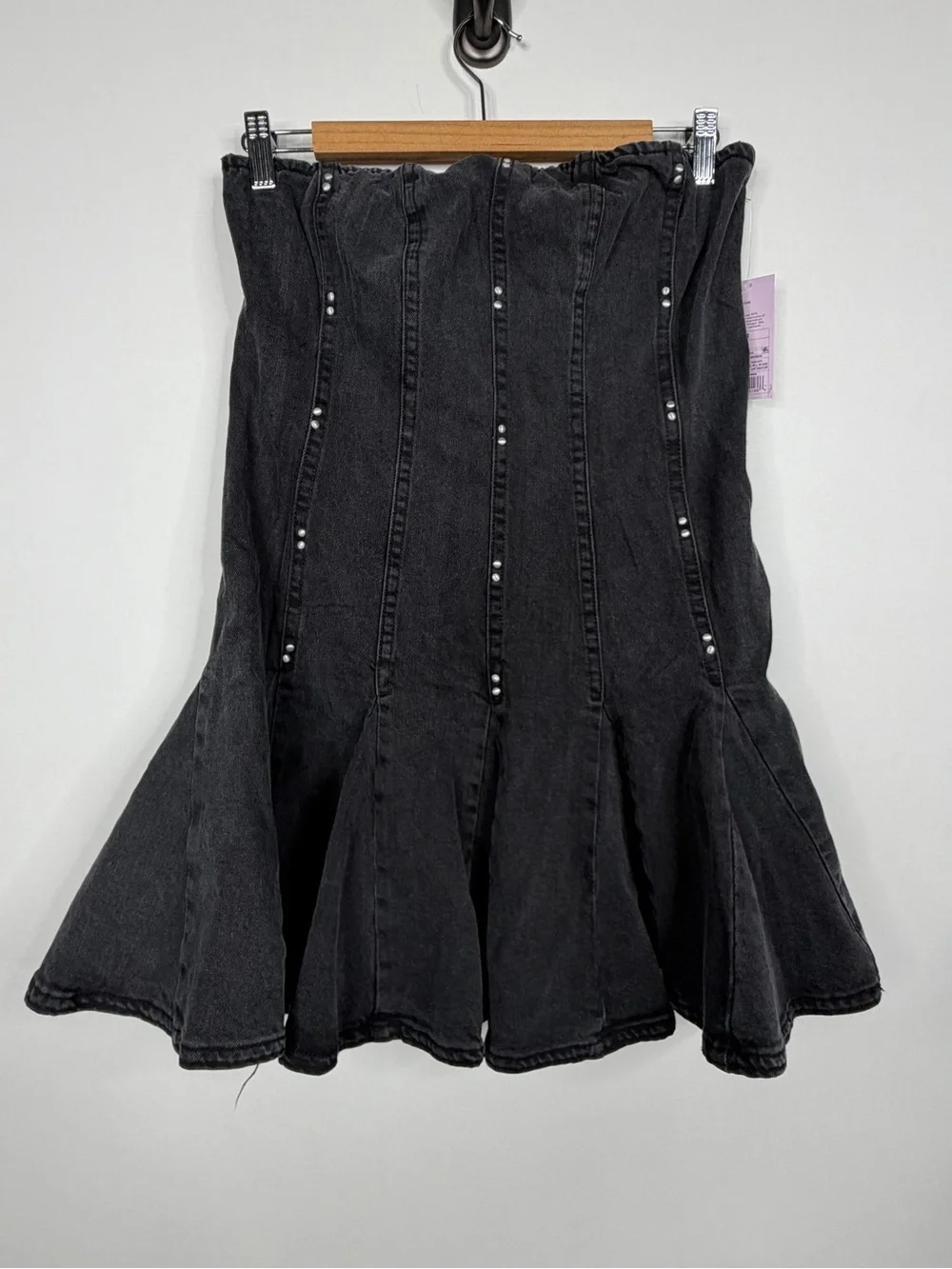wild fable Black Strapless Paneled Denim Dress with Stud Detail